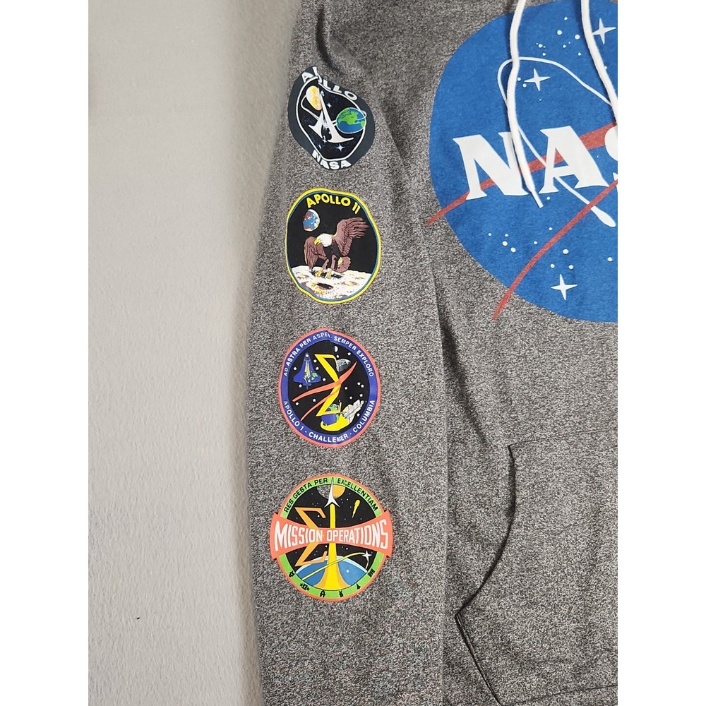 Buzz Aldrin Adult NASA Logo Hoodie Grey Sz Large - Picture 3 of 9